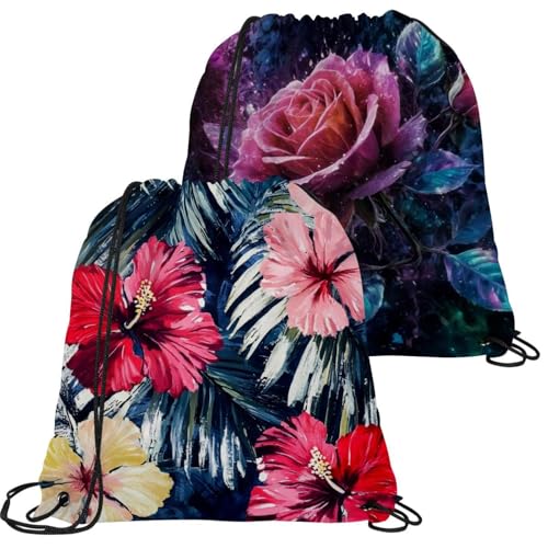 Sac de sport étanche et pliable lot de 2 sacs à cordon hibiscus résistants à l'eau