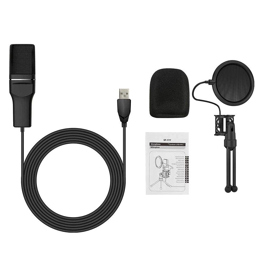Supporto per Microfono Microfono da Tavolo USB Microfono a condensatore con Supporto Pieghevole Treppiede Filtro Anti-Pop per Registrazione Video su