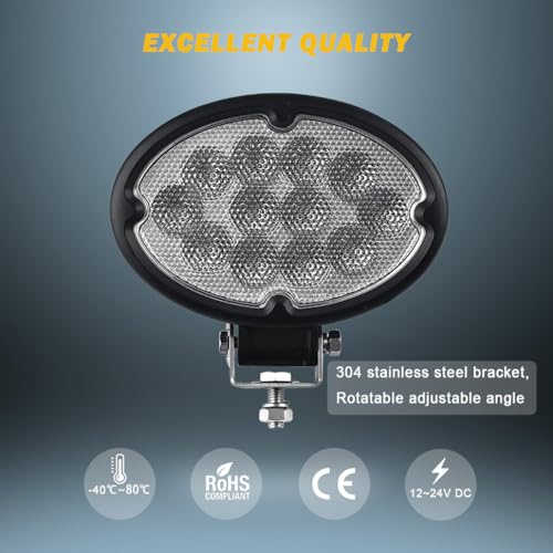 Hooma 36W LED Arbeitsscheinwerfer Oval 12V Kompatibel mit für Traktor,Auto und Schwenkbarer Montagebügel Flood Beam Offroad