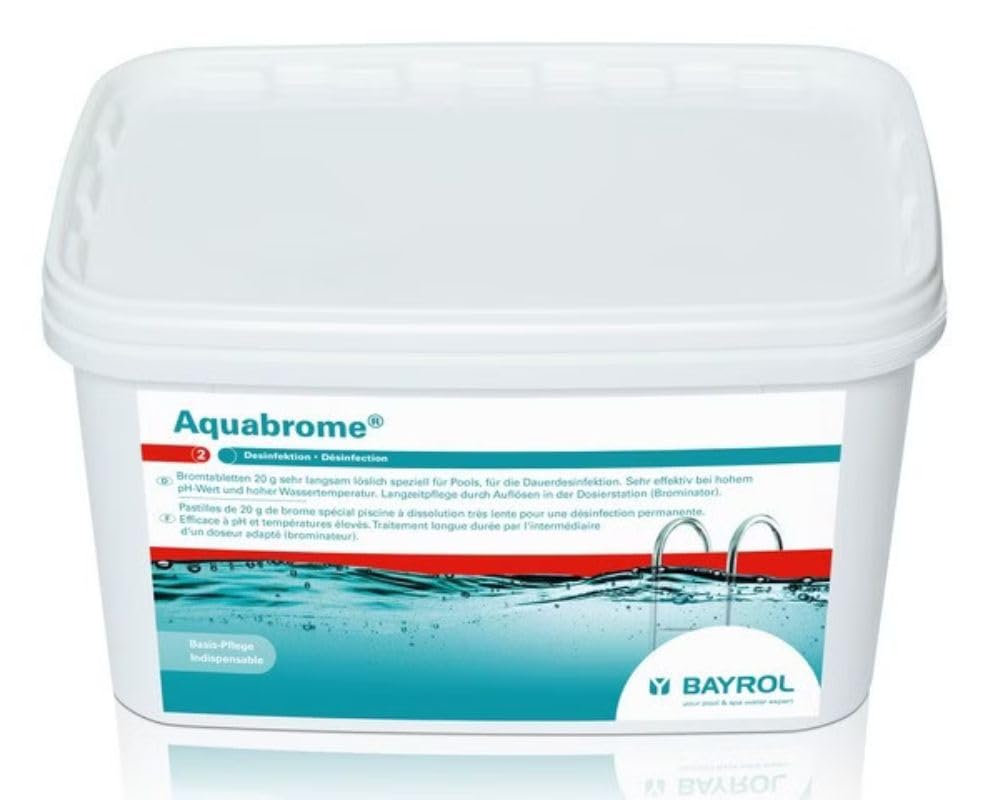 BAYROL Aquabrome 5 kg - 20 g Bromtabletten - Langsamlöslich für die Dauerdesinfektion - Sehr effektiv auch bei hohem pH-Wert und hoher Wassertemperatur