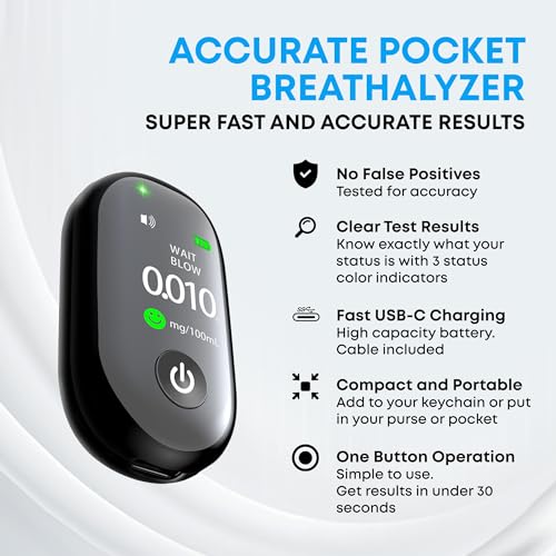 Breath Guard Buddy Bafômetros para álcool - Chaveiro portátil sem contato, teste de álcool doméstico