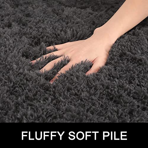 HOMORE Luxury Fluffy Area Rug Modern Shag Rugs for Bedroom Living Room, Super Soft and Comfy Carpet, Cute Carpets for Kids Nursery Girls Home, 8x10 Feet Dark Gray