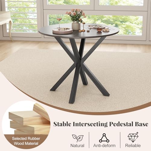 Image of Giantex 36 inch Round Dining Table for 4, Farmhouse Kitchen Table with Rubber Wood Legs, Adjustable Foot Pads, Dining Room Tables for Dinette, Small Space, Dinner, Living Room, Restaurant