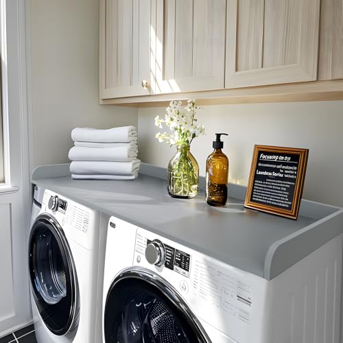 Kaboon Washer Dryer Countertop 58" x 28" Extra Large Version, Melamine Countertop with 3.5" Edge Rails, Laundry Room Organization, Grey