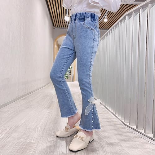 Girls Jeans Denim Flare Pants High Waist Stretch Bell Bottom Pants Pearl Bow Knot Jeans with Pockets Streetwear Clothes2
