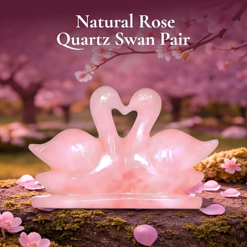 Image of Natural Rose Quartz Swan Pair | 100-200 g Certified Rose Quartz Crystal Love Birds Showpiece | Symbol of Love, Loyalty & Togetherness | Home & Office Decor | Ideal for Gifting