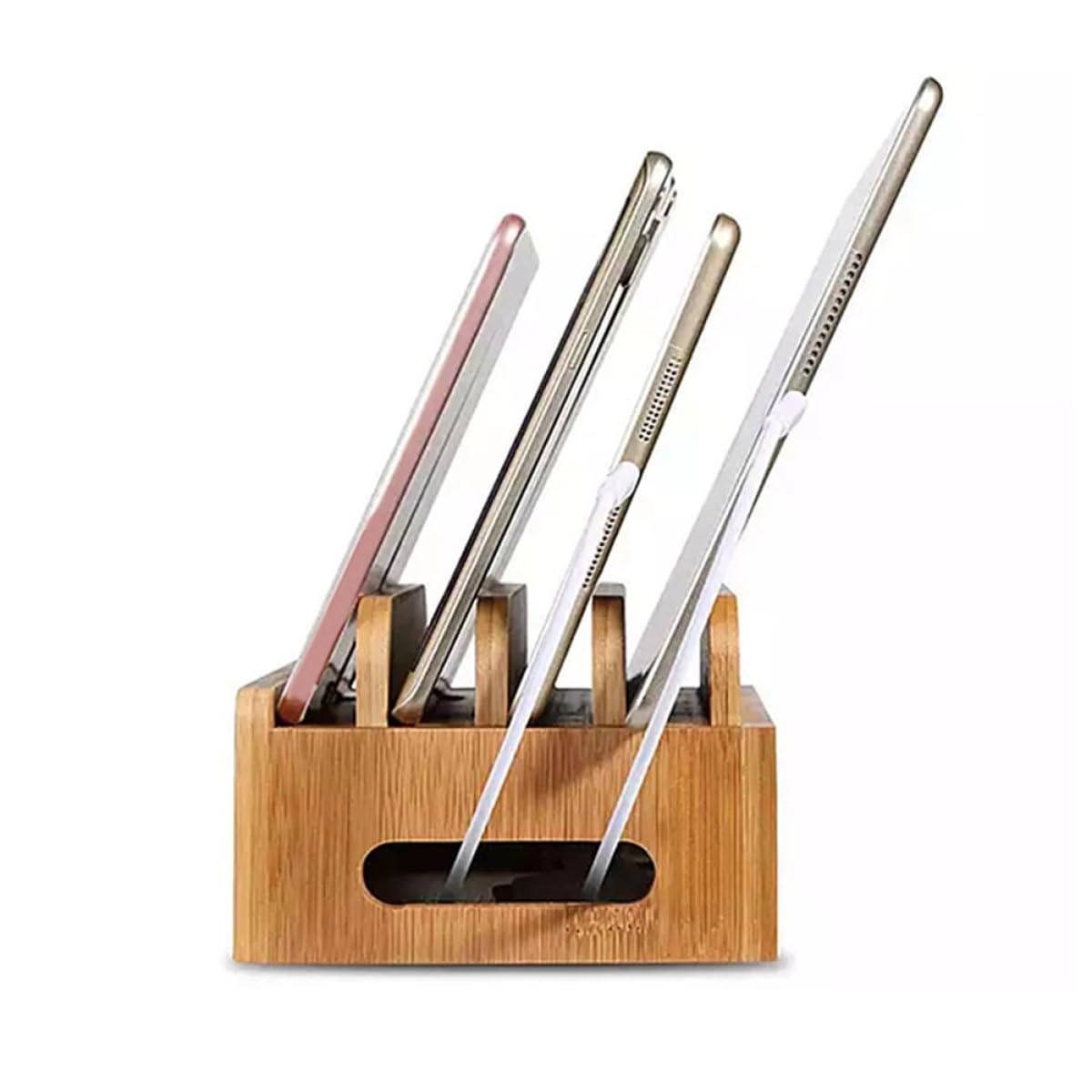 Uonlytech Supporto per Telefono di Ricarica Stabile in Legno con di Ricarica USB e Organizzatore da Tavolo Multifunzione per Cellulari e Tablet, per Scrivania Ordinata