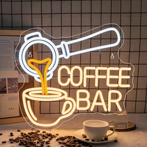 Image of Ineonlife Coffee Bar Neon Sign, Dimmable LED Neon Light Up Sign for Coffee Station Cafe Wall Decor Home Bar Kitchen Party Decoration Gifts (14 inch x 11.8 inch)