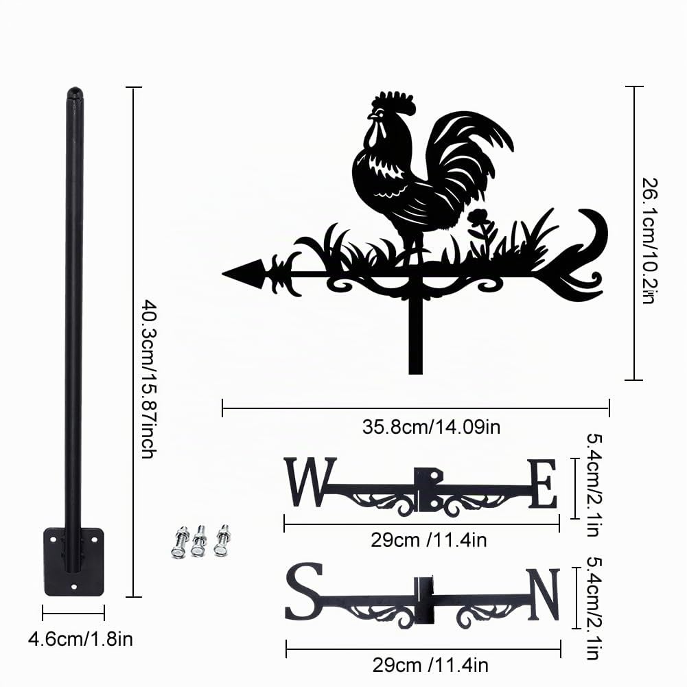 SUPERDANT Coq Girouette de Jardin Exterieur Poulet en Fer Forgé Girouette de Toit Jardin Direction Signe Extérieur Ferme Décoration Vent Mesure Outil Deco Jardin Exterieur