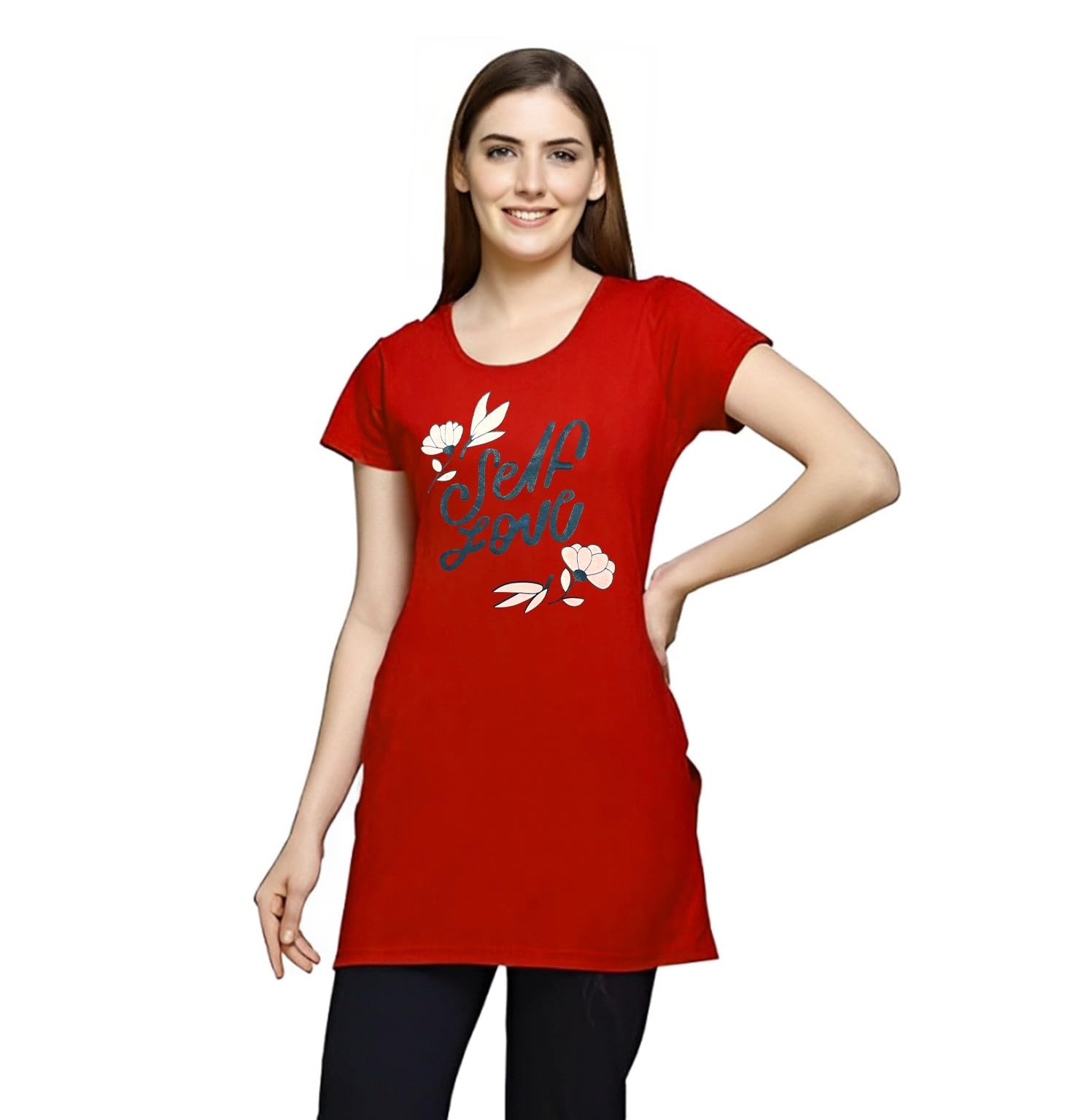 natris Women's Regular Fit Cotton Round Neck Half Sleeve T-Shirt, Plus Sizes Nightwear, Sleepwear, Gym n Lounge Wear Long Tops-picture-21