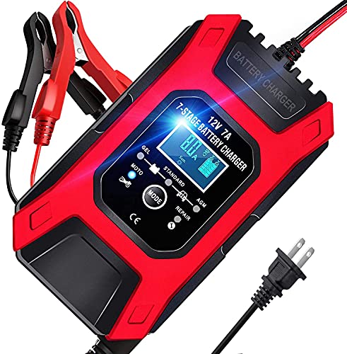 FOXSUR Portable Smart car charger12V 7A, 7-Stage Automatic Pulse Repair Battery Charger, Motorcycle/Car Battery Charger with Multiple Protections /for ATVs/Golf Cart/Motorcycle/Car/Yacht Mower etc FOXSUR Portable Smart car charger12V 7A, 7-Stage Automatic Pulse Repair Battery Charger, Motorcycle/Car Battery Charger with Multiple Protections /for ATVs/Golf Cart/Motorcycle/Car/Yacht Mower etc