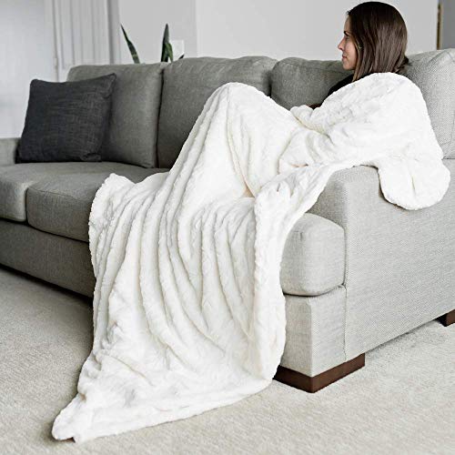 Graced Soft Luxuries Softest Warm Elegant Cozy Faux Fur Home Throw Blanket (Solid Ivory, Extra Large 60" X 80") #TOP2