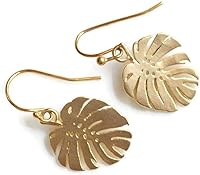 OliveBella Monstera Leaf Gold Dangle Earrings - Handmade Tropical Plant Jewelry for Women, Hypoallergenic Everyday Wear