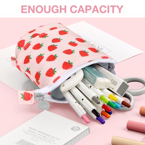 Image of Cute Standing Pencil Case Pen Holder for Kids, Pop Up Stand UP Bubble Tea Pen Organizer Kawaii Stationary for Christmas Holiday New Year Office (Strawberry)