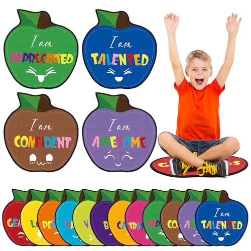Tinideya 12 Pcs Kids Carpet Circle Seats for Class 16 Inch Round Classroom Rug Floor Cushions Soft First Day of School Educational Mat Non Slip Back to School Learning Playing Areas(Apples)