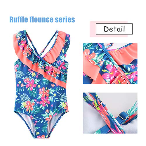Moon Tree Girls One Piece Swimsuits Off Shoulder Bathing Suit for Kids Summer Ruffler Swimwear 3-16 Years3
