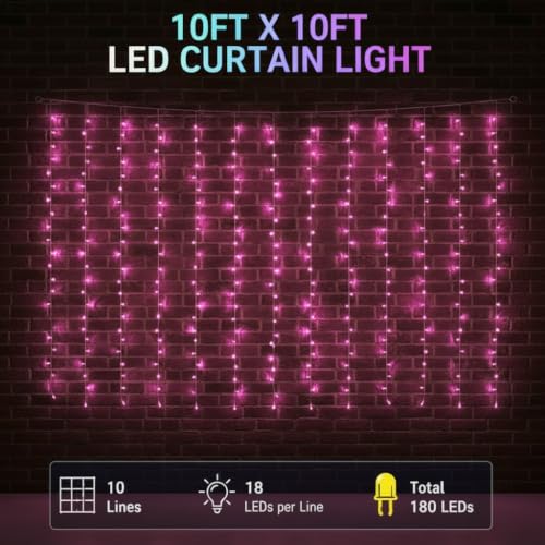 Image of MIRADH 180 LED 9.8 Feet Window Curtain String Light Wedding Party Home Garden Bedroom Outdoor Indoor Wall Decorations, Diwali Lights for Decoration (Pink Led Curtain 3M x 3M)