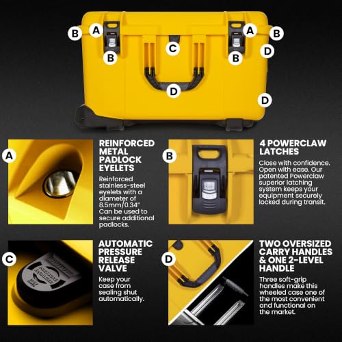 Image of NANUK 960 Empty Hard Case- Waterproof Travel Hard Case with Wheels, 25.4 inch x 20 inch x 14.5 inch, Dustproof and Impact-Resistant, Ideal for Heavy Loads - Yellow