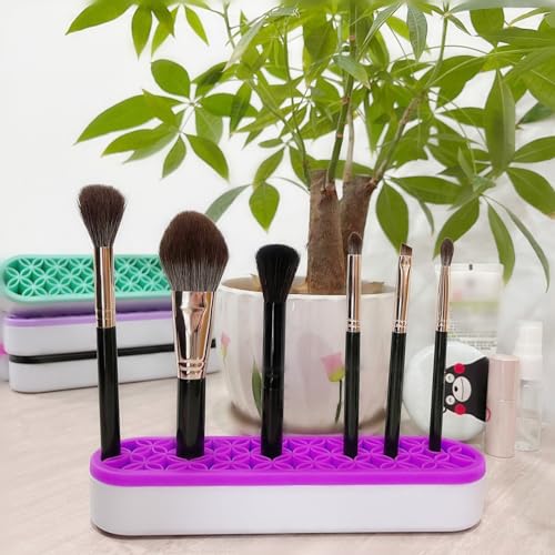 Image of TANG SONG 2 PCS Silicone Make up Brush Holder Cosmetic Storage Box Desktop Organizers (Purple)