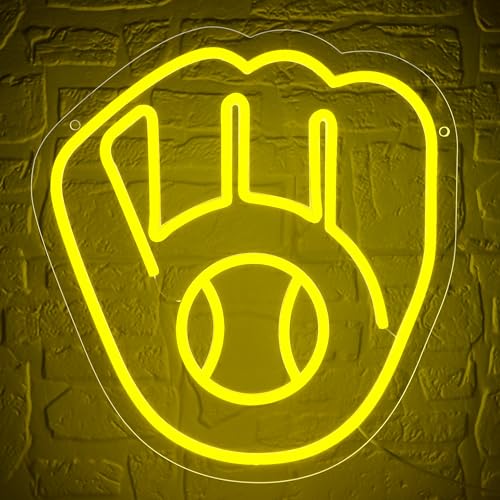 Image of Baseball Neon Sign for Wall Decor Milwa Team Neon Light for Man Cave Dimmable Milwaukee Led Sign for Bedroom Birthday Gifts for Baseball Fans 5V USB Powered Size13.5 * 12.6IN(ZYLD265)