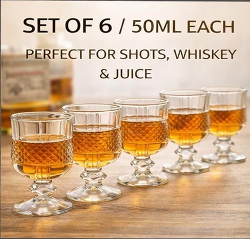 Image of bellemax Classy Shot Glass for Espressos, Spirits & Liquors,Whiskey, Vodka Shot, Tequila Shot, Wine Tasting, Cocktail Pour, Bar Accessory & Home Decor Parties Glasses Set of 6 (BR-11)