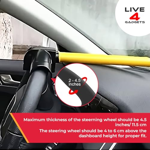 Live4Gadgets 'Pro' Car Steering Wheel Lock Universal Fit Maximum Security Steering Wheel Lock for Cars and Vans, Anti-Theft T-Bar Steering Wheel Immobiliser to Deter Thieves and Secure Vehicle - Image 3