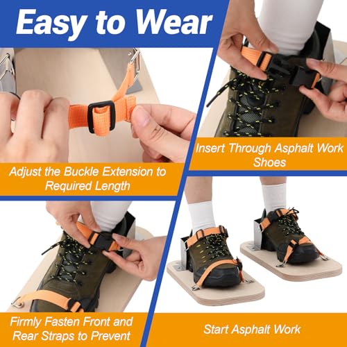 Asphalt Shoes Galvanized Steel with Wooden Soles and Adjustable Nylon Elastic Straps for Tamping and Compacting Hard to Reach Areas4