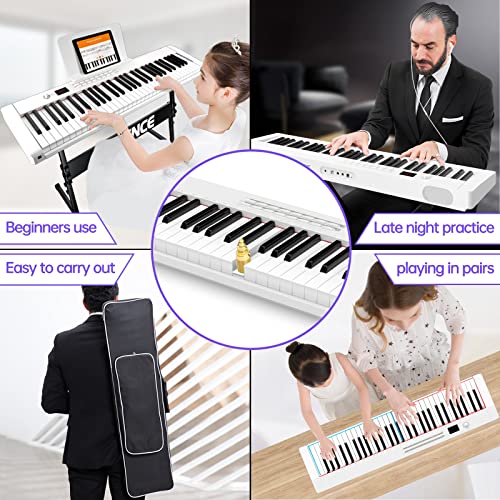 Terence Keyboard Piano With 61 Semi-Weighted Keys Lcd Display & 1800Mah Battery Support Midi Usb Interface & Piano Application With Bluetooth Sheet Music Stand Sticker Bag Audio Cable Earphones, White #TOP5