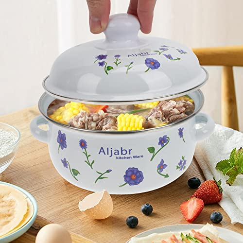 Esmalte Stew Pot Buildeado Stockpot: Leite Café Warmer Pot 1. 1L Com Tampa E Dois Alça para Macarrão