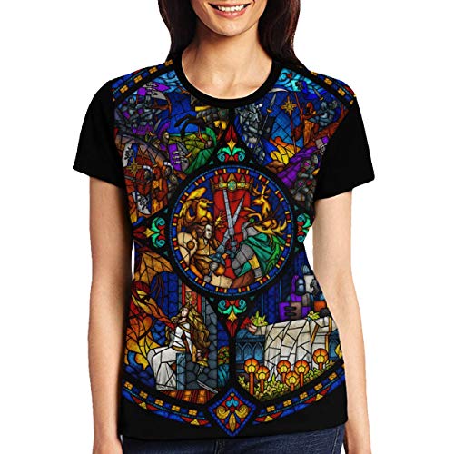 Abigails Home Magic The Gathering Stained Glass Camiseta de Manga Corta para Mujer Camisetas Sport Summer(S,Negro)