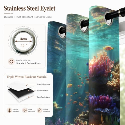 Rideaux occultants 2 panneaux polyester oeillets vert thermiques isolants - 5