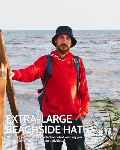 Image of XXL Oversize Bucket Hat Reversible, XL L M S Fisherman Sun Cap With Chin Strap, Travel Beach Outdoor Hat For Men Women