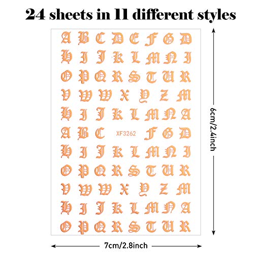 24 Sheets Old English Nail Sticker Holographic Letter Nail Stickers Nail Letter Stickers Old English Alphabet Nail Decals For Diy Women Girls Nail Decoration (Classic Colors) #TOP1