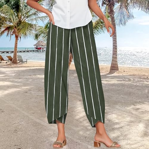 Women's Cotton Gauze Pants Linen Cropped Pants Capris Summer Loose Elastic Waist Trouser with Pockets2