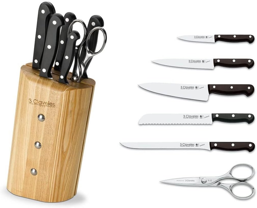 3 Claveles Ash Uniblock Set of 5 Knives and Scissors with Block in Ash