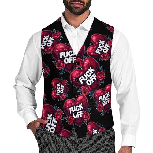 Fuck Off Men's Suit Vests Business Formal Dress V-Neck Waistcoat Tops with 2 Pockets