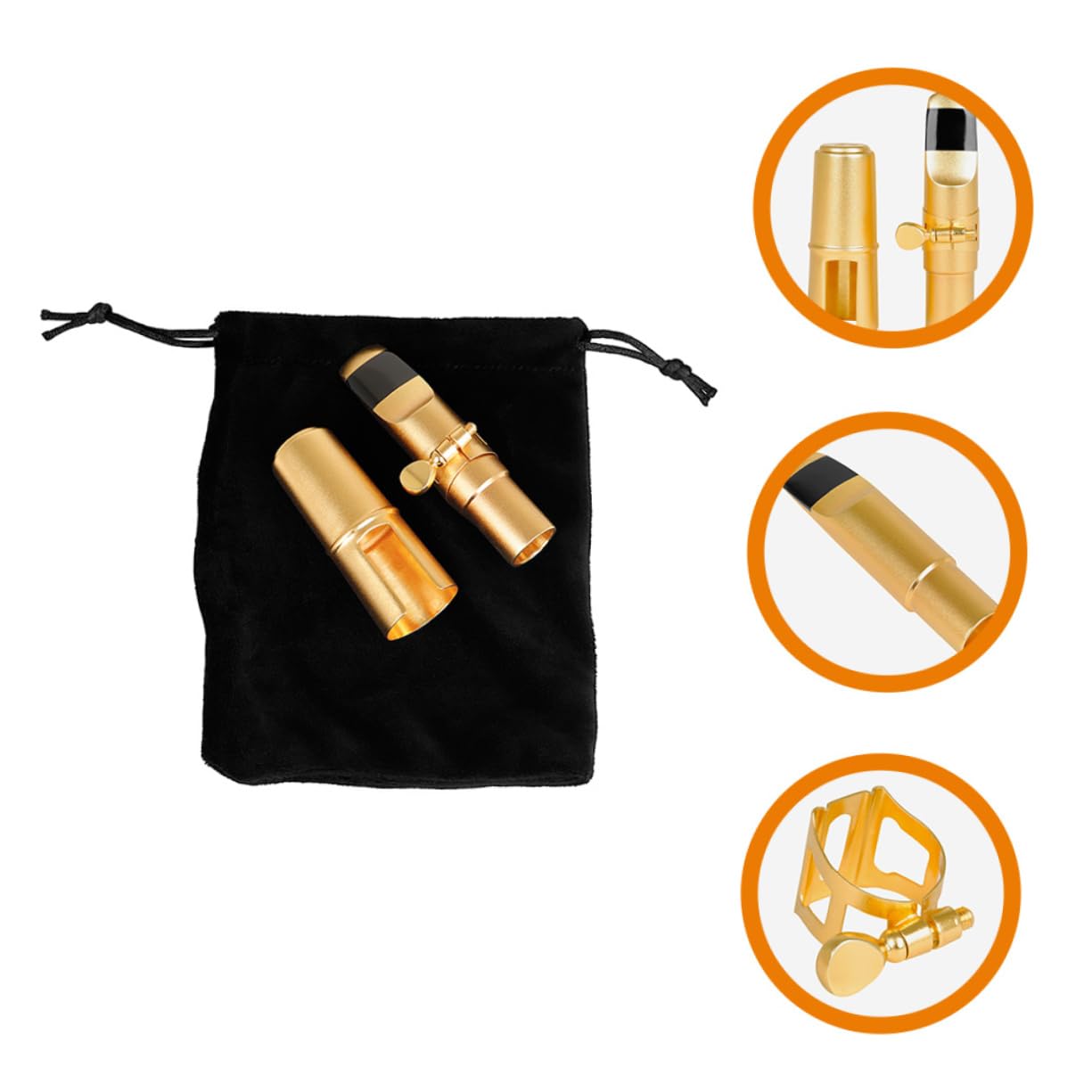 Bocchino per Sax Contralto in Metallo Oro Opaco, Set 1 Pezzo | Tappo Protettivo e Clip Inclusi, Sacchetto, Accessori per Sassofono per Musicisti Professionisti