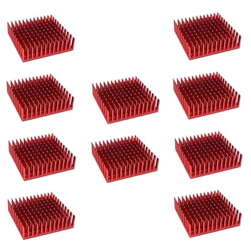 10PCS Red Aluminum Cooler Heatsink Blue Thermal Conductive Adhesive Tape 40mm x 40mm x 11mm
