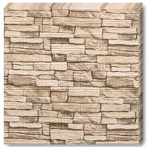 Selling Depot Carta da parati adesiva 3D marrone chiaro effetto pietra naturale - Set 10 fogli (70x77cm, 5.3mq) autoadesiva, impermeabile, fonoassorbente – cucina, bagno, camera, pareti fai da te