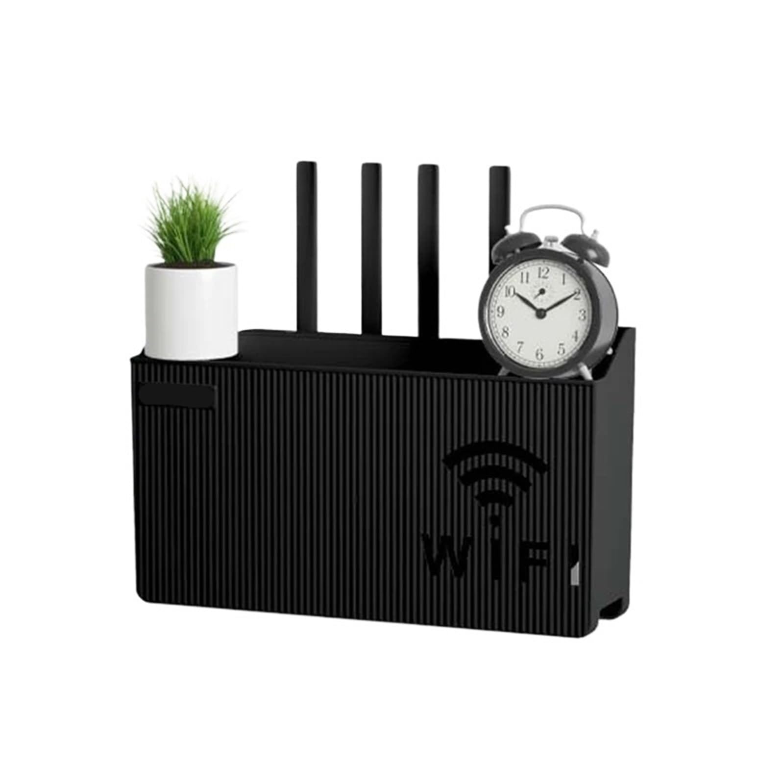 Sqqcreato Black Wifi Router Storage Box Wall Mounted Storage Box, Wireless Wifi Set-Top, Router Rack, Non Perforated(Black)