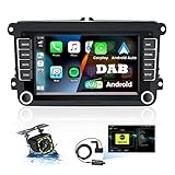 DAB/DAB+ Autoradio mit Wireless Carplay für VW Golf 5 6 Polo Passat Skoda, Android Auto 7 Zoll Bildschirm Touch Display Doppel Din Radio Bluetooth mit Navi Radio FM/RDS/WiFi/USB Canbus Rückfahrkamera