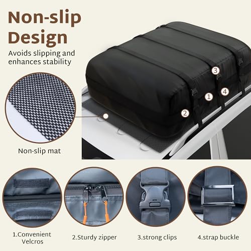 iBirdie Roof Rack Cargo Carrier 15.3 Cubic Feet, Soft-Shell Rooftop Cargo Box, Waterproof Heavy Duty 1200D for Car with/Without Roof Rack, Includes Anti-Slip Mat, Door Hooks, 46x34x17 inches by iBirdie - Image 4