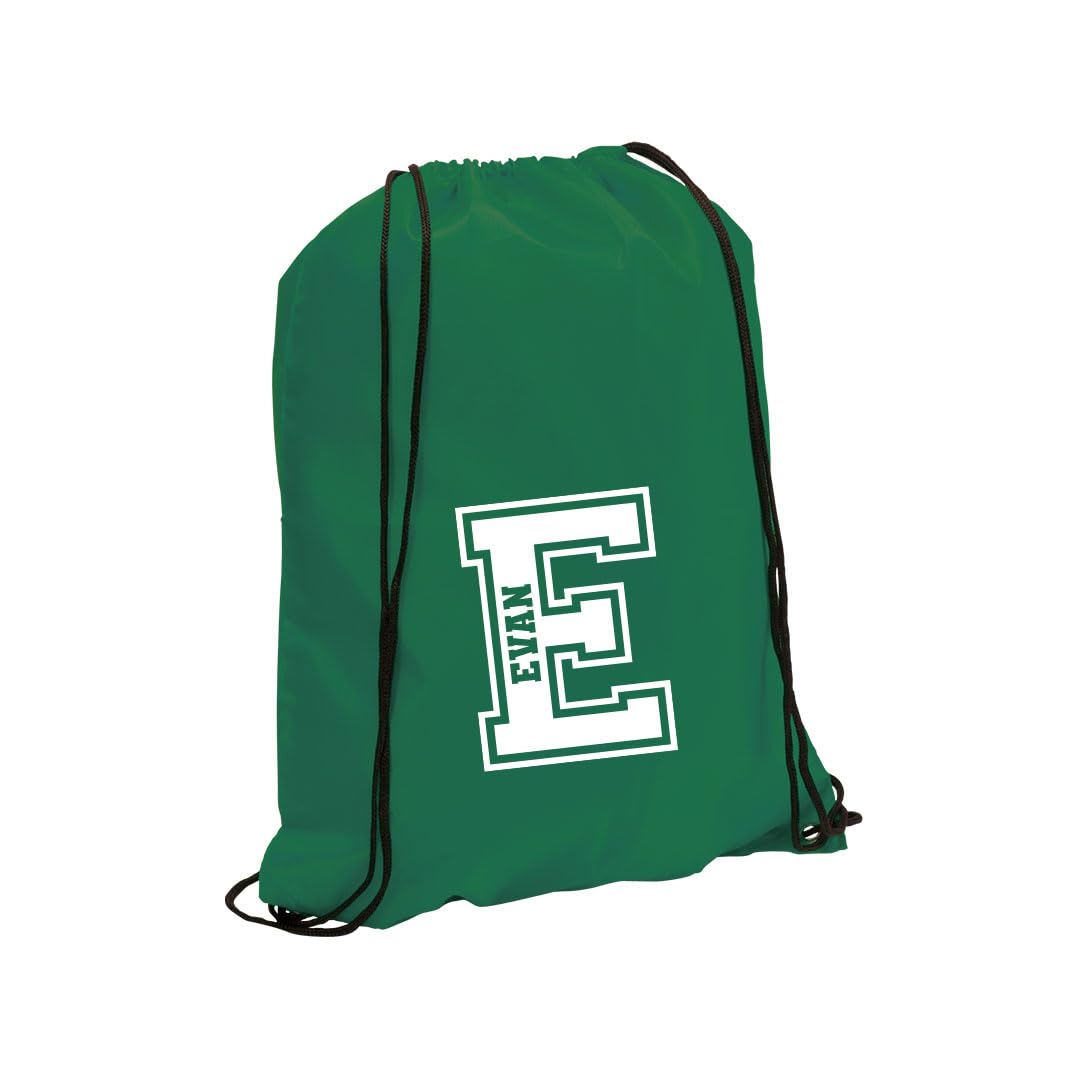 eBuyGB Personalised Monogrammed Drawstring Bag, Initial & Name Kids Backpack, Gym Rucksack, School Sport Bag, Children's PE Kit (Green) — image 1