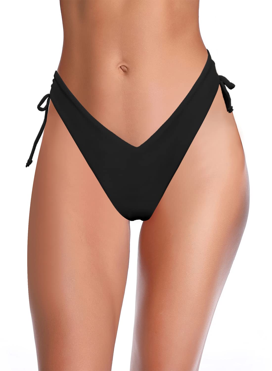Photo 1 of SHEKINI Women's Thong Bikini Bottom High Cut V Cheeky Brazilian Swimsuit Bottom (Black,Medium)