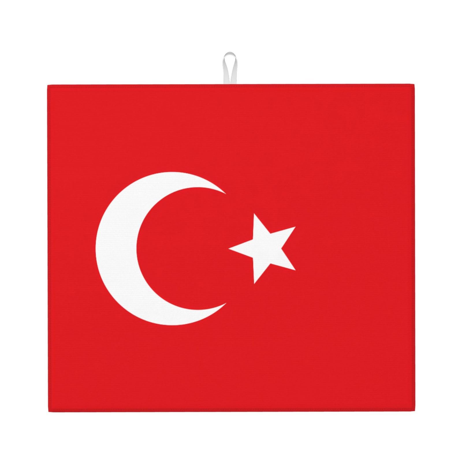 HJFCZH Flag of Turkey Prints Kitchen Drying Mat – Absorbent Microfiber Throw for Dishes, Non-Slip Counter Cover, Quick-Drying Layer with Fade-Resistant Print