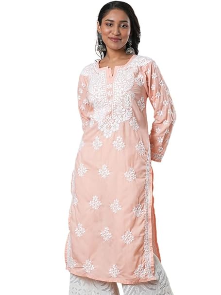 Ada Women's Cotton Regular Fit Tunic Hand Embroidered Lucknowi Chikankari Kurta Kurti A411700