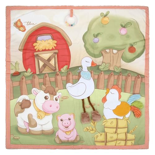 THUN - Tappeto gioco - Esterno: 90% poliestere,10% cotone, imbottitura: 100% poliestere + PET + PVC + Acrilico - Collezione Baby Dolce Fattoria - 70 x 70 cm