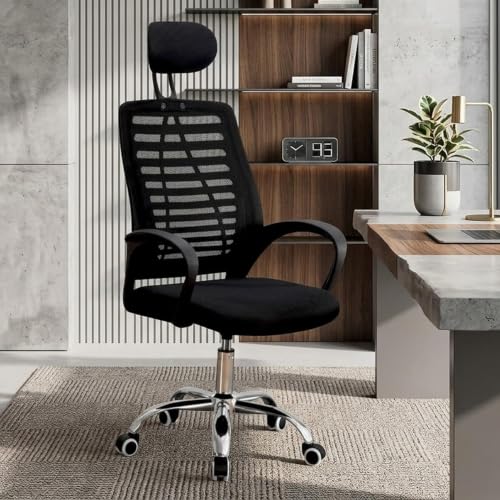 Image of Casa Copenhagen,Mesh Office Desk Chair,Rocking Chairs Ergonomic Computer Chair Adjustable High with Headrest and Comfortable Armrest Swivel Chair - Jet Black & Black Handle