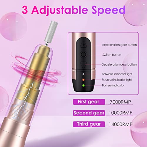 HAPAW Cordless Nail Drill, 11 in 1 Rechargeable Electric Nail Drill Kit Portable Electric Nail File Machine File Kit for Acrylic Gel Nails, Manicure Pedicure Tool Nail Drill Kit for Home & Salon - Thumbnail 5