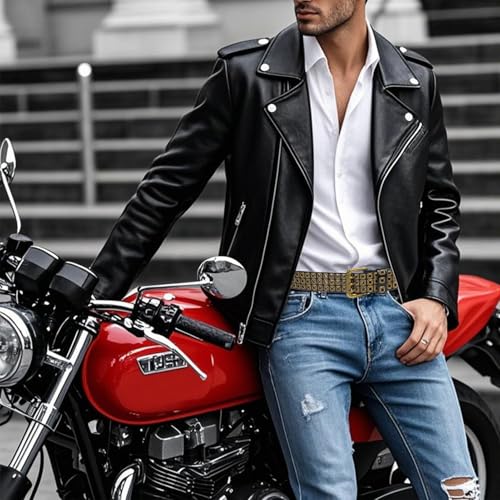 3 Row Studded Genuine Leather Belts for Men Women Unisex Casual 3 Prong Belt for Punk Rock 41-49.21IN Belt for 35"-43" Waist4